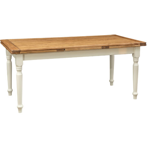 Mesa extensible de estilo Country de madera maciza de tilo armazón blanca envejecida plan acabado con efecto natural