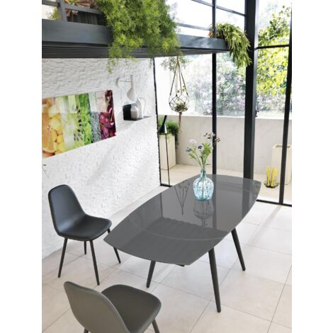 Mesa extensible de vidrio templado con parte superior gris 120/180x90h cm