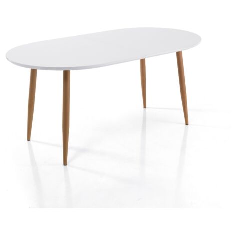 Mesa extensible efecto madera lacada en blanco, Al.75 x P.90 x L.160 cm
