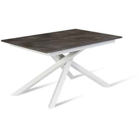 Mesa extensible gris-blanco de cemento 90 cm x 140-190 cm H. 76 cm