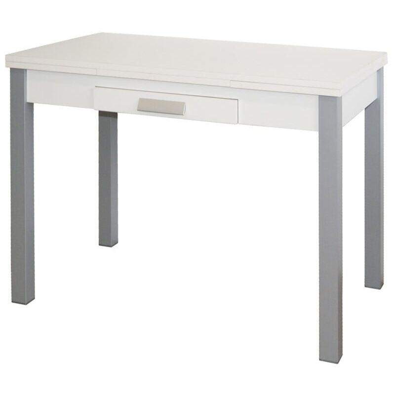 

Velocimuebles - Mesa Extensible Mins Color Blanco 1 Cajon Apertura alas Pata Gris 76x100/160x60 cm