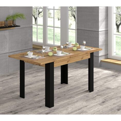 Mesa extensible NUKA H 120-160 cm roble artesanal / negro
