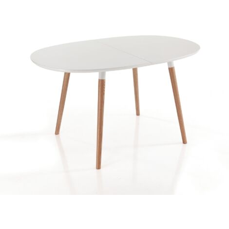 Mesa extensible ovalada efecto madera lacada en blanco, Al 75 x An 90 x P 140 cm