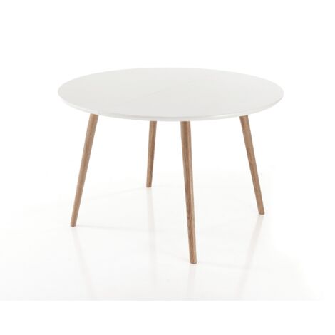 Mesa extensible redonda efecto madera lacada en blanco, Al 75 x Ø 120 cm