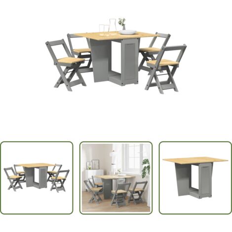 Mesa extensible -  Set comedor plegable mariposa 5 pzas Corona madera pino gris