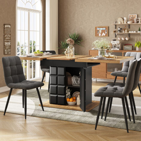 Mesa extensible sistema de doble extensión tablero amplio MDF 140x80x75cm color negro+natural