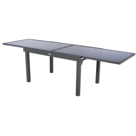 HESPERIDE Mesa Exterior Extensible Piazza De Vidrio Jardín Terraza Color Gris Antracita 270x90 CM