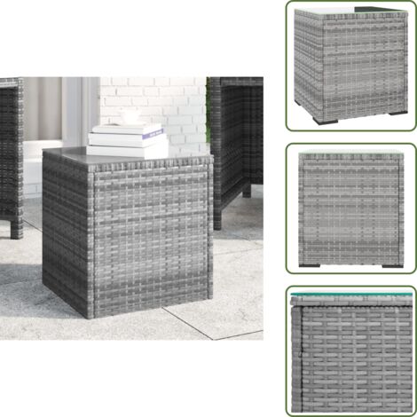 Mesa exterior - vidaXL Mesa auxiliar ratán sintético gris 40x37x40,5 cm - Mesita para guardar objetos