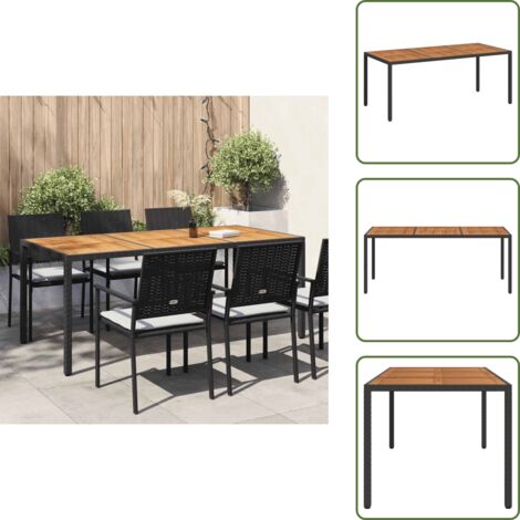 Mesa exterior - vidaXL Mesa de jardín madera acacia ratán sintético negra 190x90x75 cm - Mesa de patio