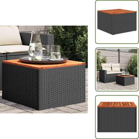 Mesa exterior - vidaXL Mesa de jardín negra 55x55x37 cm ratán sintético y madera de acacia - Mesa de jardín negra