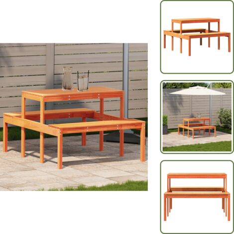 Mesa exterior - vidaXL Mesa de pícnic madera maciza de pino marrón cera 110x134x75 cm - Jardín
