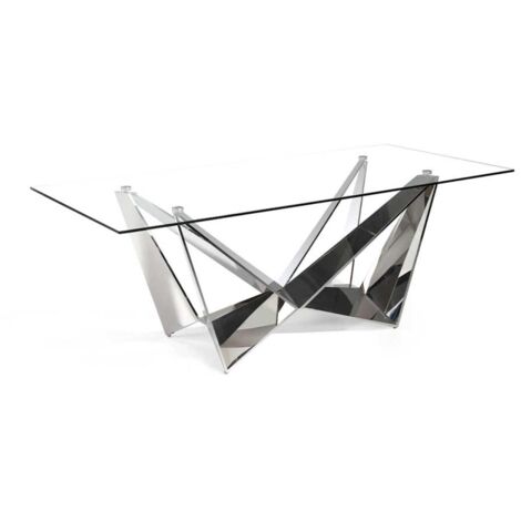 Mesa fija rectangular de vidrio templado Amparo, 220 x 100 x 77 cm (ancho x ancho x alto)