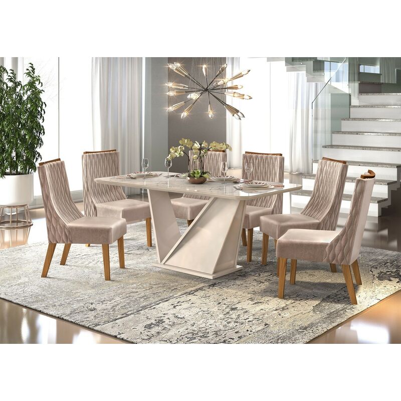 

Mesa FREDA M, madera, blanco roto y mármol, 180x90 cms