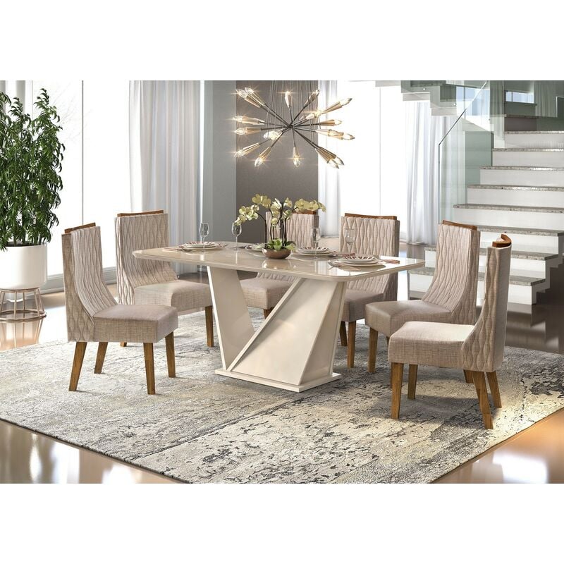 

BHD - Mesa FREDA, madera, cristal, blanco roto, 180x90 cms