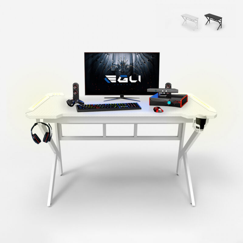 

Mesa gamer LED de carbono con soporte para auriculares y bebidas 120x60 Sportbot LED 120 | Color: Blanco