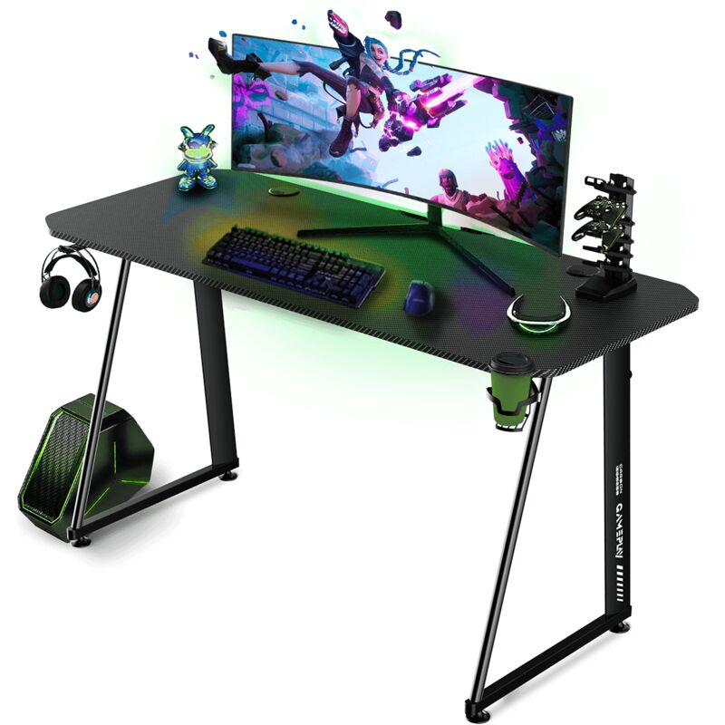 

Mesa gaming desk, escritorio gamer ergonómico, mesa de juegos para ordenador, computadora o consola de videojuegos, diseño moderno, mesa de PC con