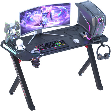 Mesa Gaming LED Mesa Gamer Grande con Pie Ajustable Escritorio Gaming PC Ergonómico, L 120cm