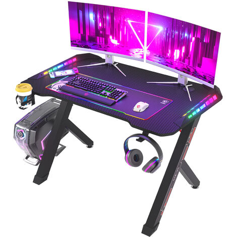 Mesa Gaming LED Mesa Gamer Grande con Pie Ajustable Escritorio Gaming PC Ergonómico, S 100 cm