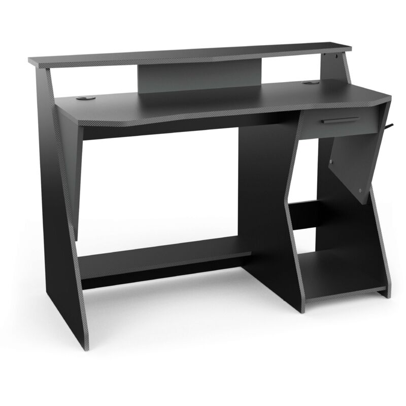 

Mesa Gaming Skin Color Gris y Negro 1 Soporte para Cascos Escritorio Gamer Ordenador Mueble 90x124x60 cm