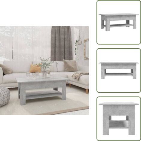Mesa gris hormigón - vidaXL Mesa de centro madera de ingeniería gris hormigón 102x55x42 cm - Mesa de dos niveles