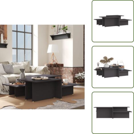 Mesa gris - vidaXL Mesa de centro 2 pzas madera contrachapada gris 111,5x50x33cm - Mesa de centro gris