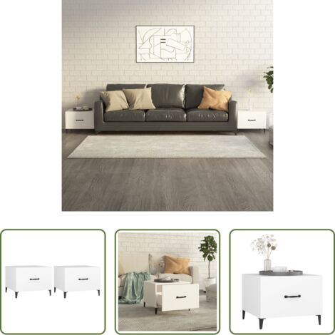 Mesa industrial -  Mesa de centro con patas de metal 2 unidades blanco 50x50x40 cm