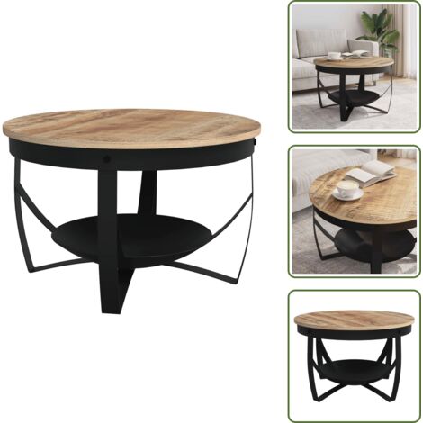 Mesa industrial - vidaXL Mesa de centro de madera de mango rugosa Ø68x43 cm - Mesa de madera