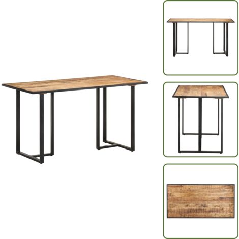Mesa industrial - vidaXL Mesa de comedor de madera maciza de mango rugosa 140 cm - Mesa de comedor de madera