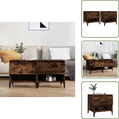 Mesa industrial - vidaXL Mesas auxiliares 2 uds contrachapada roble ahumado 50x46x50 cm - Almacenamiento