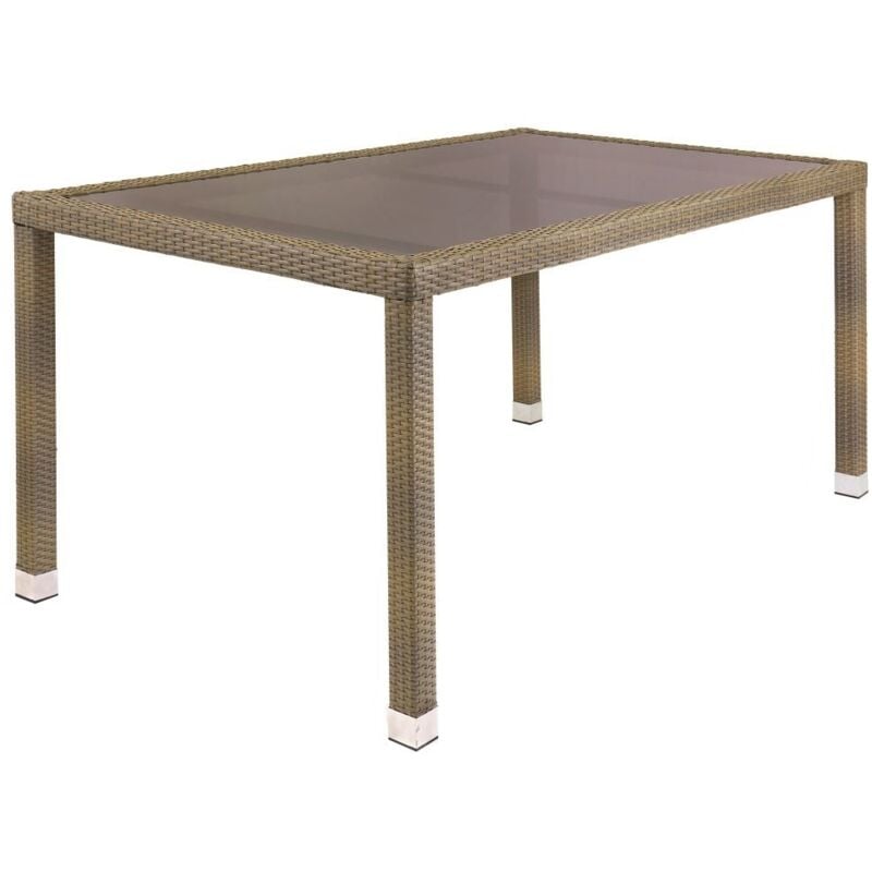 

Lolahome - Mesa de jardín Marlene de cristal y rattán sintético topo de 160x90x76 cm