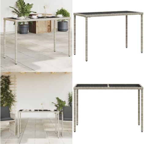 Mesa jardín superficie vidrio ratán PE gris claro 115x54x74 cm - Ratán sintético - Vidrio templado