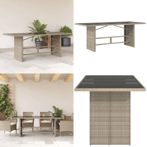 Mesa jardín superficie vidrio ratán PE gris claro 190x80x74 cm - Ratán sintético - Vidrio templado