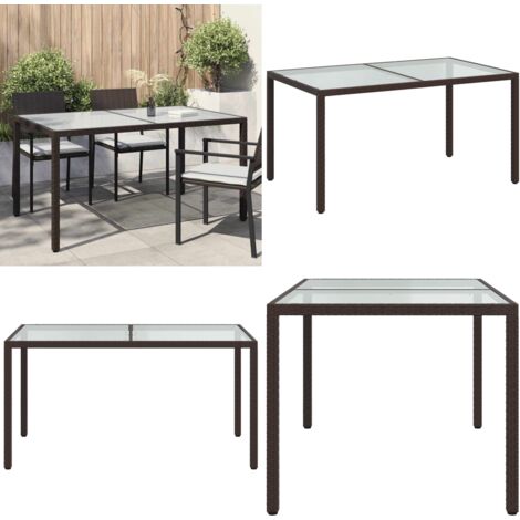 Mesa jardín vidrio templado ratán sintético 150x90x75 cm marrón - Ratán sintético - Vidrio templado