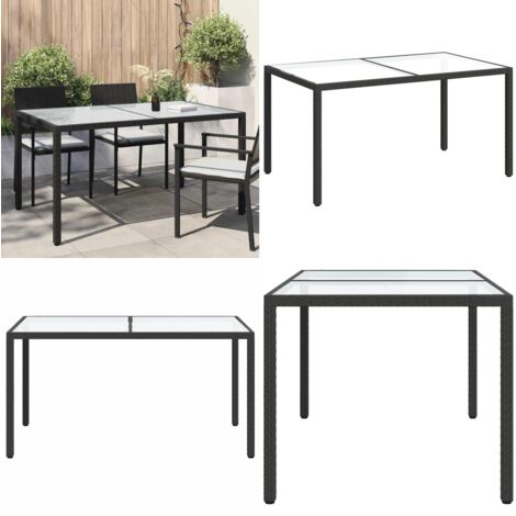 Mesa jardín vidrio templado ratán sintético 150x90x75 cm negro - Ratán sintético - Vidrio templado