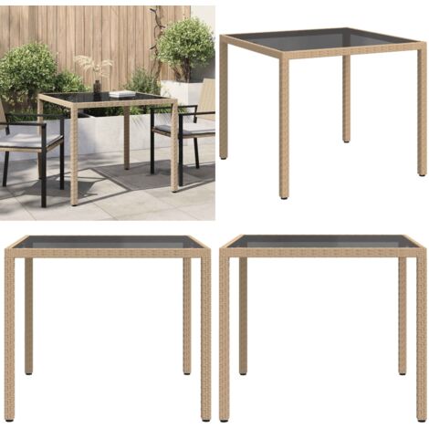 Mesa jardín vidrio templado ratán sintético 90x90x75 cm gris - Ratán sintético - Vidrio templado