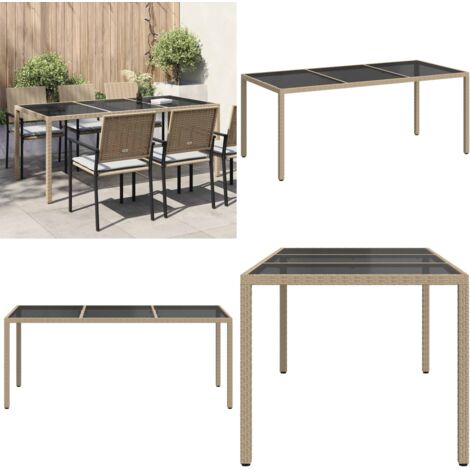 Mesa jardín vidrio templado ratán sintético beige 190x90x75 cm - Ratán sintético - Vidrio templado