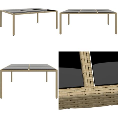 Mesa jardín vidrio templado ratán sintético beige 200x150x75 cm - Ratán sintético - Vidrio templado