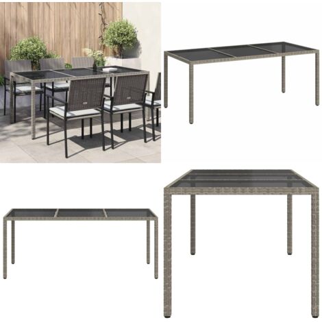 Mesa jardín vidrio templado ratán sintético gris 190x90x75 cm - Ratán sintético - Vidrio templado