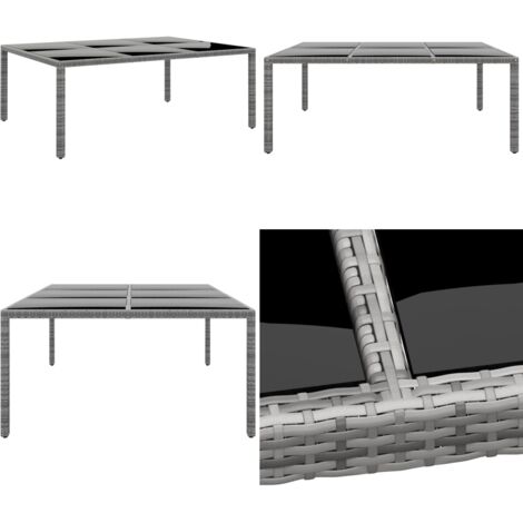 Mesa jardín vidrio templado ratán sintético gris 200x150x75 cm - Ratán sintético - Vidrio templado