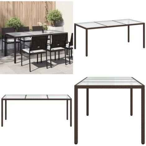 Mesa jardín vidrio templado ratán sintético marrón 190x90x75 cm - Ratán sintético - Vidrio templado