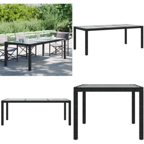 Mesa jardín vidrio templado ratán sintético negra 190x90x75 cm - Ratán sintético - Vidrio templado