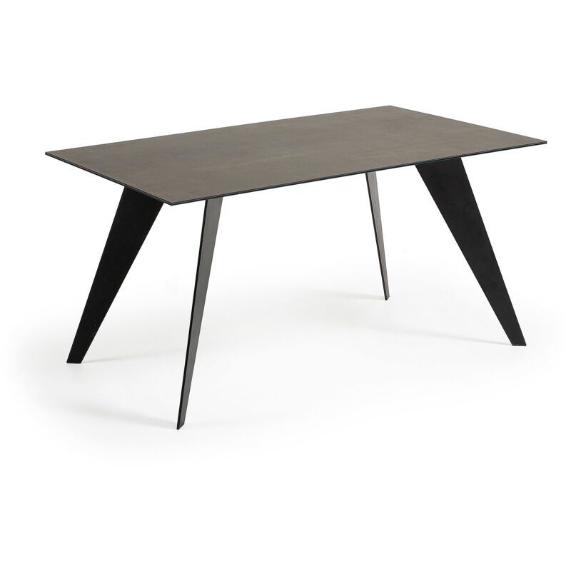 

Kave Home - Mesa de comedor Koda rectangular 160 x 90 cm de porcelana Iron Moss y patas de acero en negro