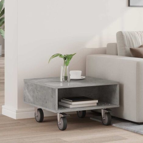 Mesa Lateral con Ruedas Gris Concreto 50,5 x 50 x 30 cm