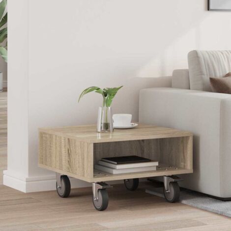 Mesa Lateral con Ruedas Roble  50,5 x 50 x 30 cm