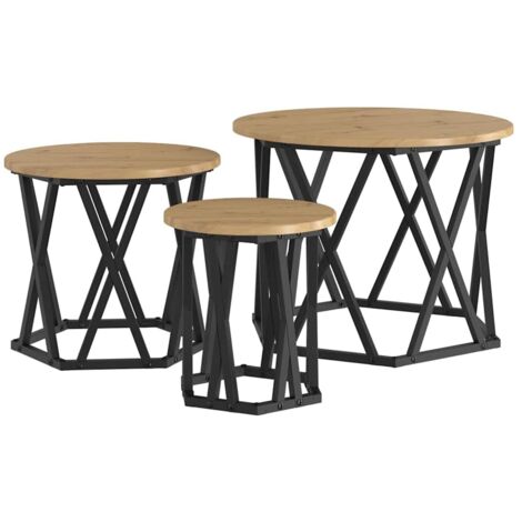 Mesa Lateral Nido 3 pcs Roble artisan 53 x 53 x 40 cm vidaXL