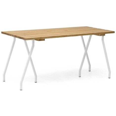 Mesa Listones Exeter Eco-Line 160x78x75cm Blanco en madera maciza gran espesor acabado Natural Box Furniture