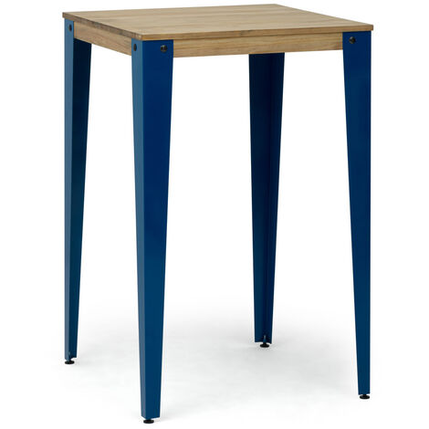 Mesa Lunds Alta 59x59x110cm Azul en madera maciza de pino acabado vintage estilo Industrial Box Furniture