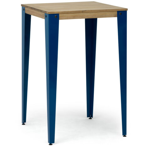 Mesa Lunds Alta 70x70x110cm Azul en madera maciza de pino acabado vintage estilo Industrial Box Furniture