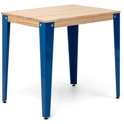 Mesa Lunds Cuadrada 100x100x75cm Azul en madera maciza de pino acabado natural estilo nórdico industrial Box Furniture