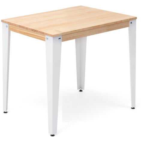 Mesa Lunds Cuadrada 100x100x75cm Blanca en madera maciza de pino acabado natural estilo nórdico industrial Box Furniture